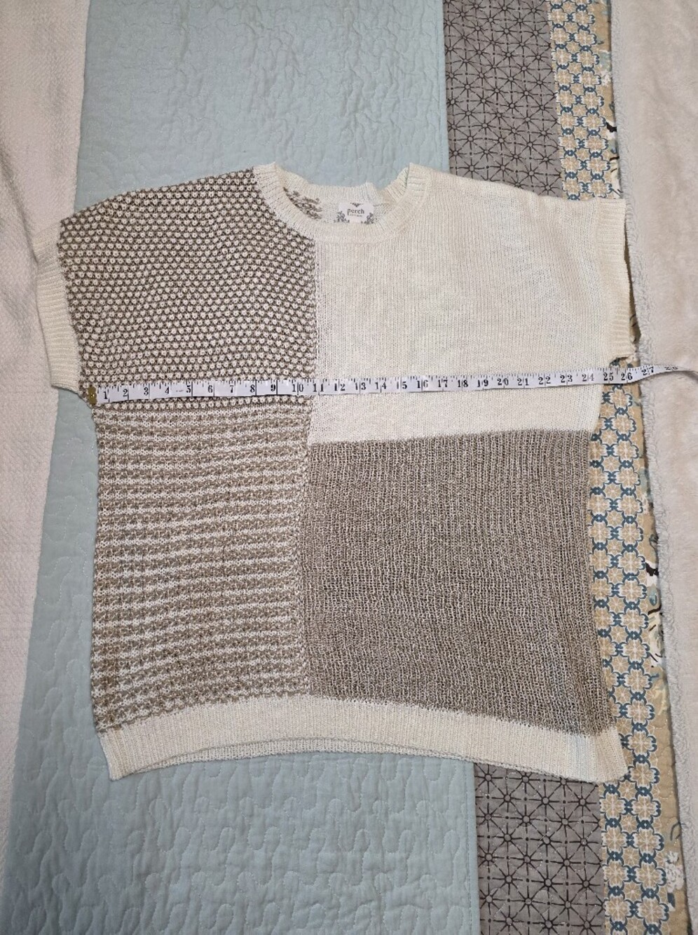 Blu Pepper Patchwork Crewneck Sweater - Cream & Taupe